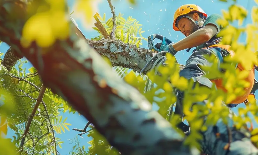 élagueur professionnel travaillant sur un arbre